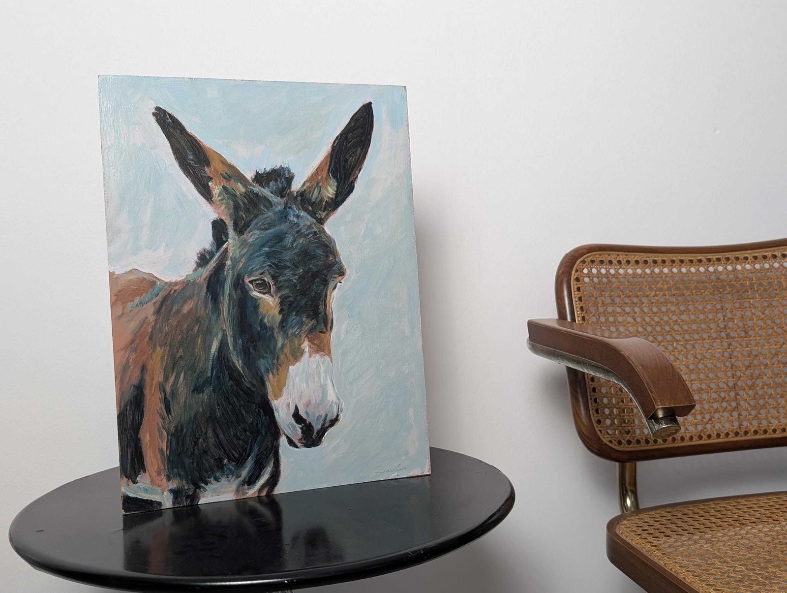 Huile sur panneau, portrait d'un âne, XXe siècle. photo furniture