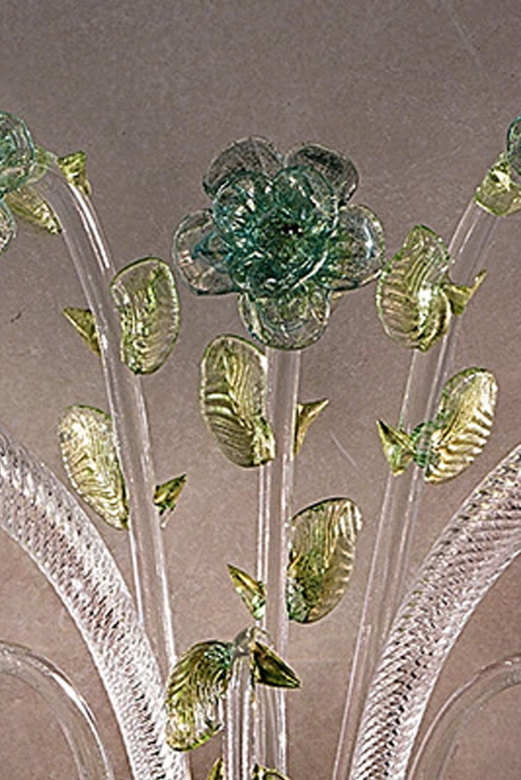 Classical Luxury Venetian Pink And Green Floreal Murano Glass Wall Sconce photo furniture
