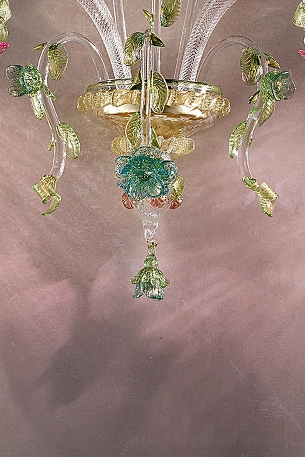 Classical Luxury Venetian Pink And Green Floreal Murano Glass Wall Sconce photo Lighting