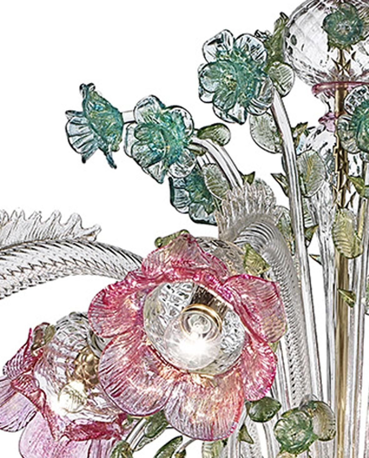 Classical Luxury Venetian Pink And Green Floreal Murano Glass Chandelier. photo 11652.0