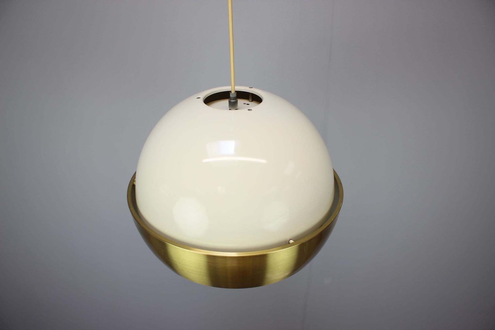 1970s European Mid Century Modern Brass Metal Space Age Pendant Lamp photo vintage