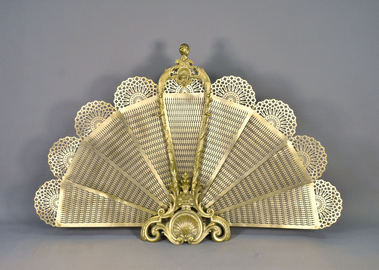 French Louis XV Transition Style Peacock Fan Shaped Fire Screen