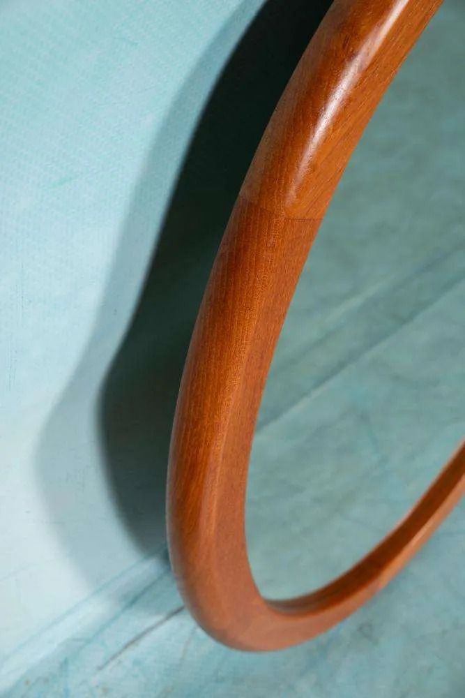 Vintage Deens Design Xl Spiegel Teakhouten, Ovale Silkeborg Spiegel. photo Woonaccessoires