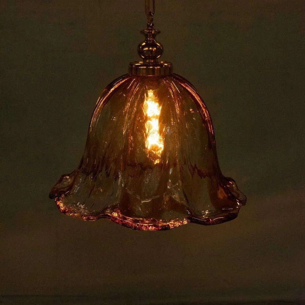 380.0 Vintage Amber Murano Hanglamp Honsel, Italiaans Glazen Lamp. photo
