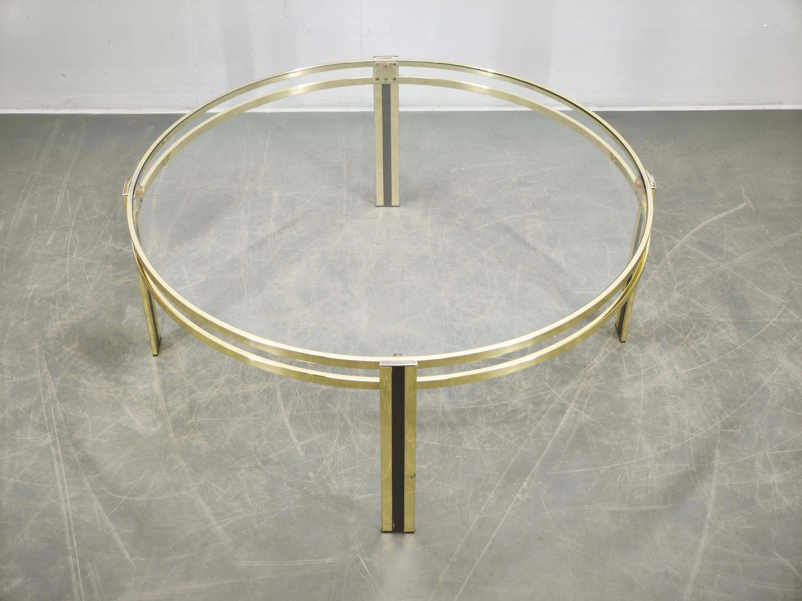 photo furniture Italian Brass And Glass Round Coffee Table, 1970s