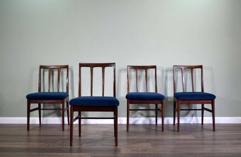 Stylish Set Of 4 Vintage Midcentury A. Younger Afromosia And Velvet Chairs. Delivery. Modern / Danish Style photo for sale