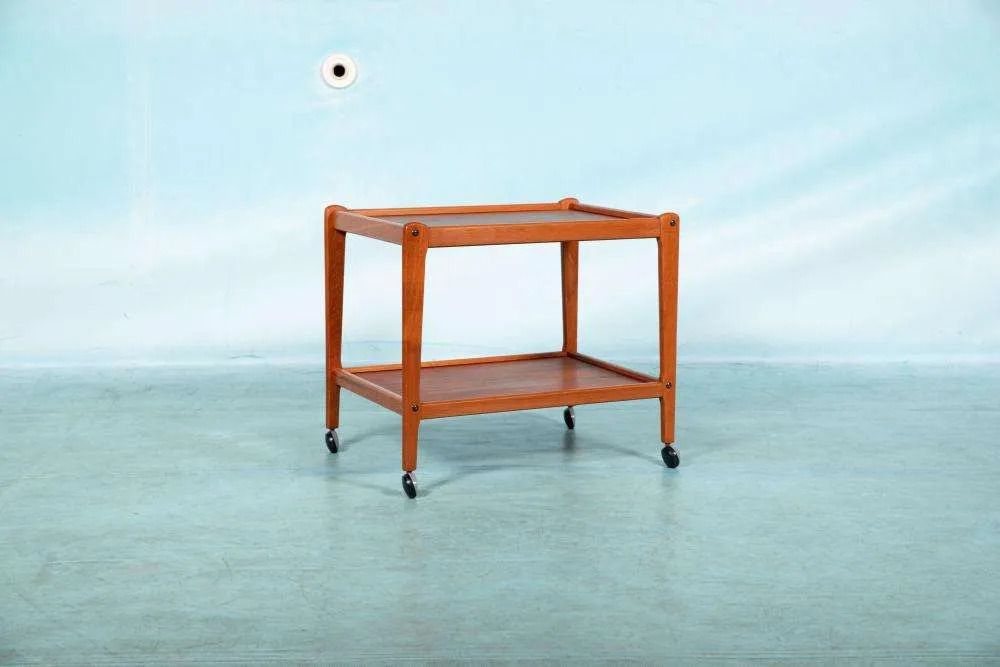 Minimalist Vintage Deen Design Serving Trolley Teak, Bar Cart. photo Furniture
