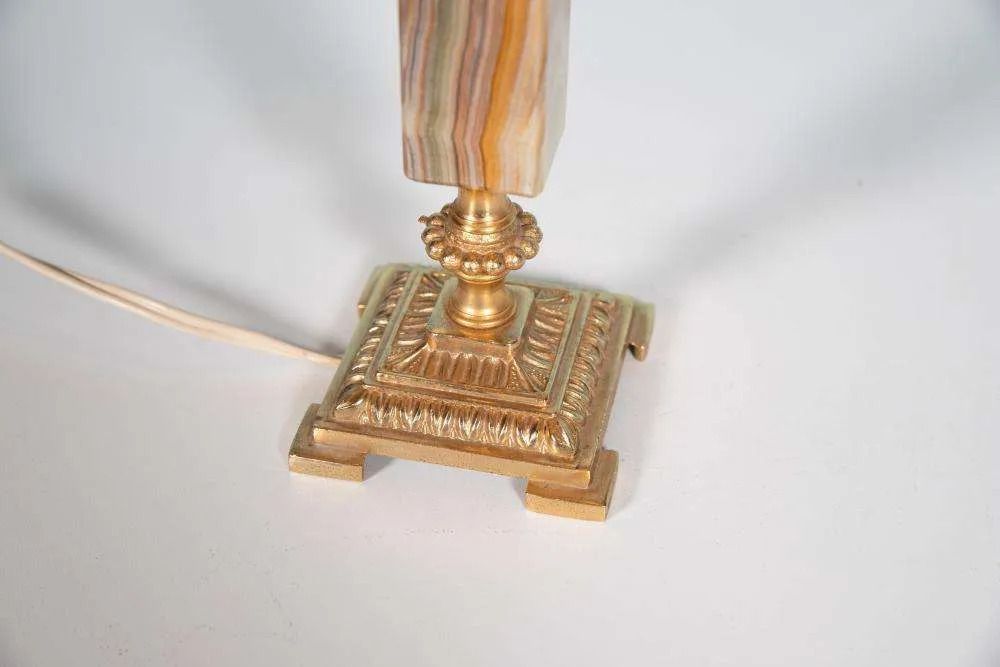 Vintage Jaren Zestig Tafellamp, Messing En Natuursteen, Boho Stijl. photo buy