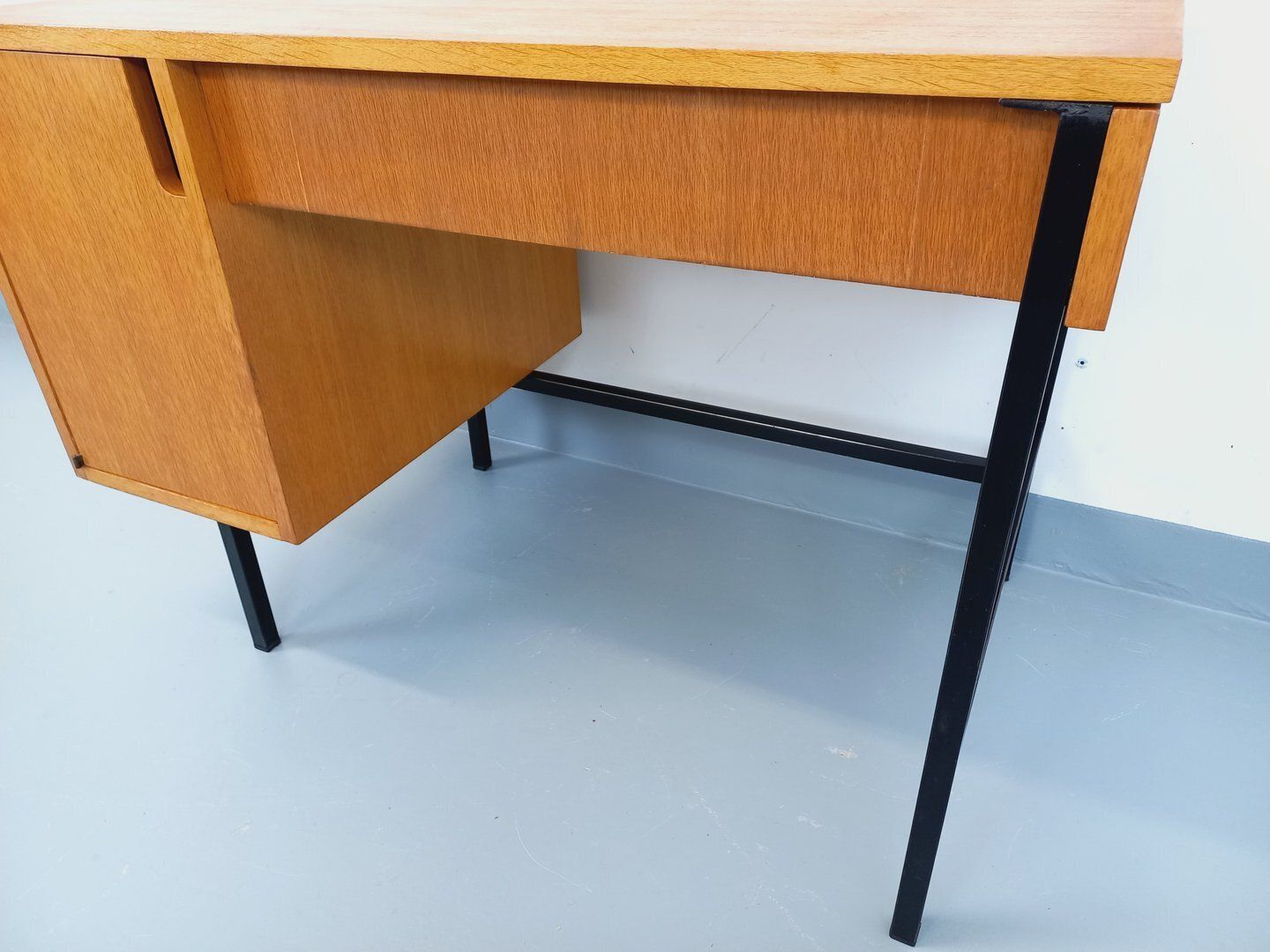 photo for sale Jacques Hitier Modernist Desk In Oak And Metal