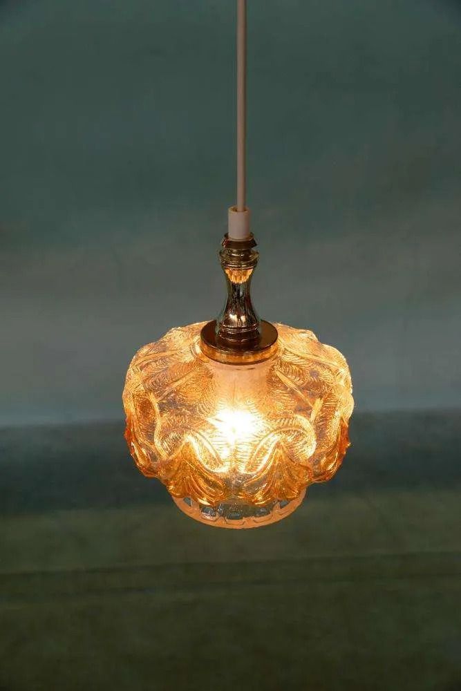 Glass Sixties Hanging Lamp, Vintage Nordic Glass Pendant. photo vintage