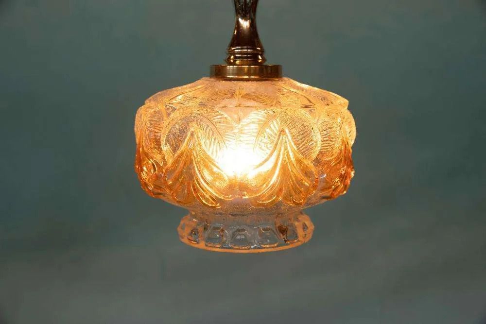 photo for sale Glass Sixties Hanging Lamp, Vintage Nordic Glass Pendant.