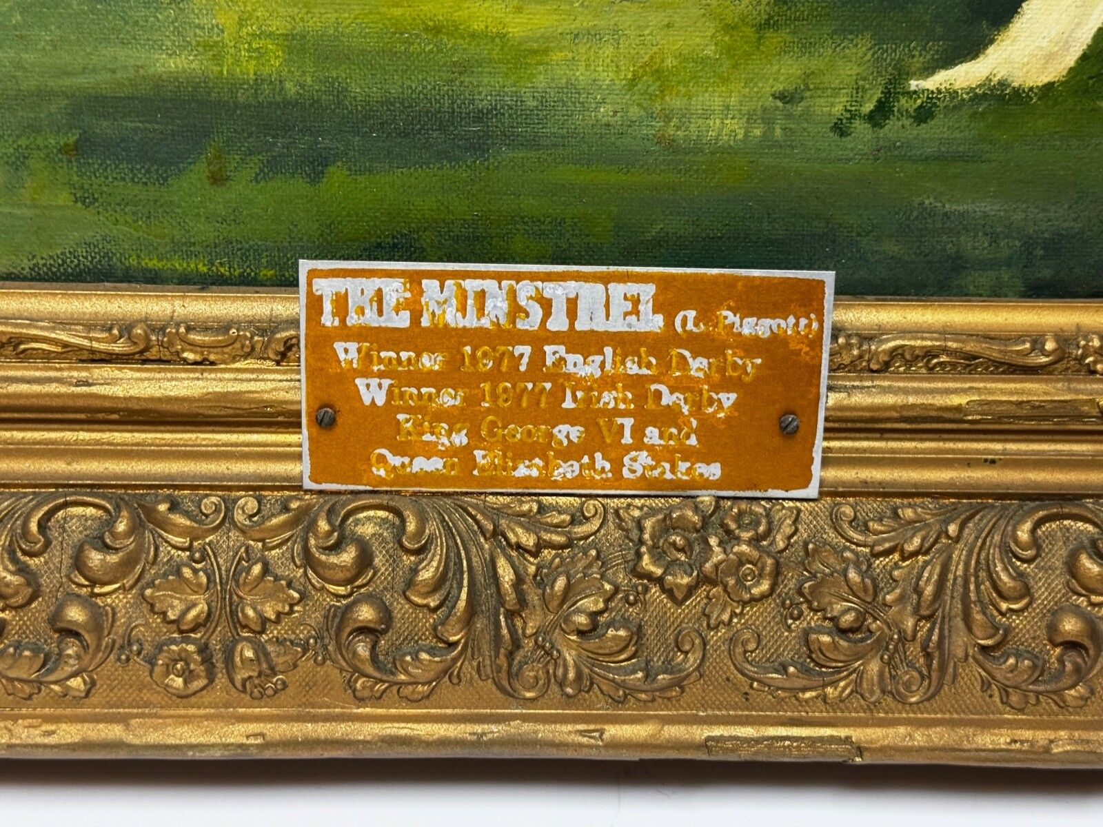 20th Century Equestrian Oil Painting The Minstrel Chestnut Colt Epsom Derby 1977 Jockey Lester Piggott photo buy