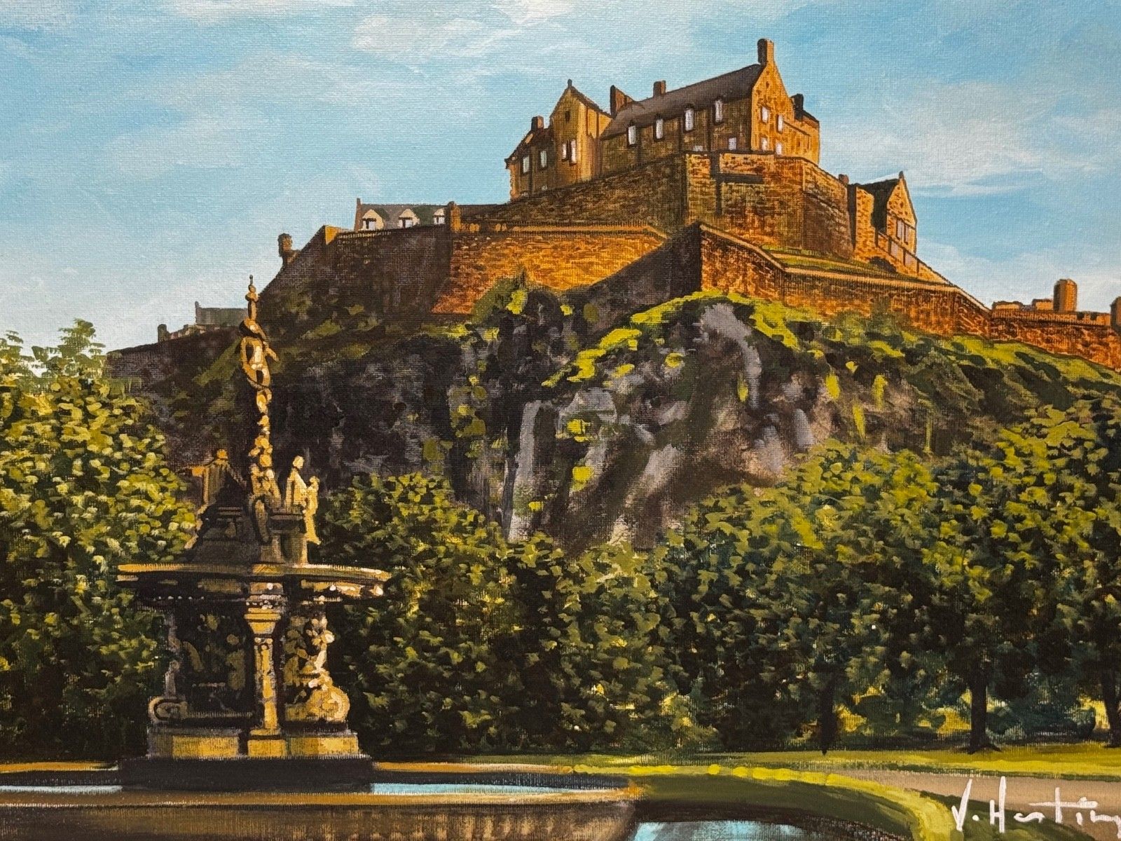 21st Century Painting Crown Of The Capital At Dawn Edinburgh Castle With The Ross Fountain photo furniture