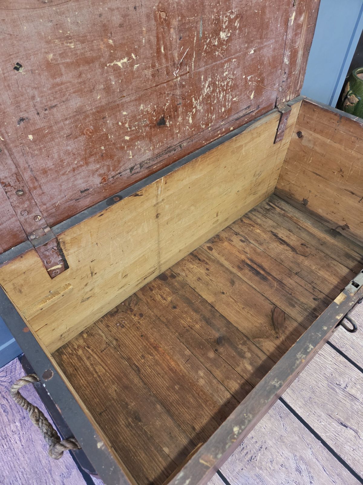 Early 20th Century Painted Pine Travel Chest photo vintage
