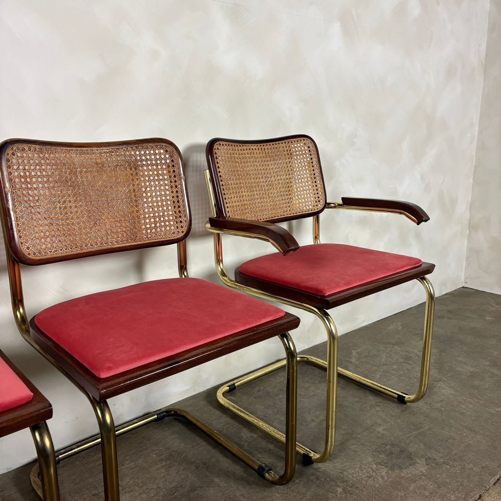 Four Brass Pink Cane Rattan Marcel Breuer Cesca Dining Chairs Mid Century Retro Mcm photo for sale