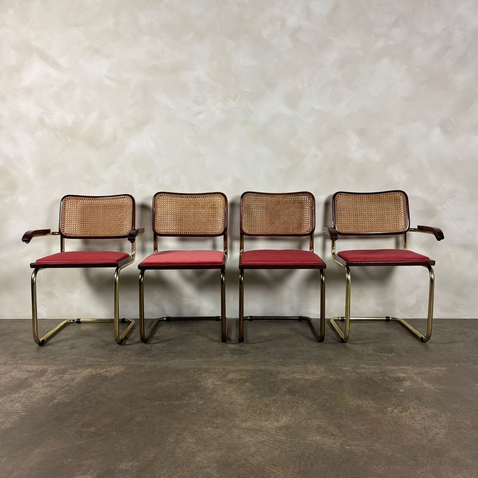 Four Brass Pink Cane Rattan Marcel Breuer Cesca Dining Chairs Mid Century Retro Mcm photo Furniture