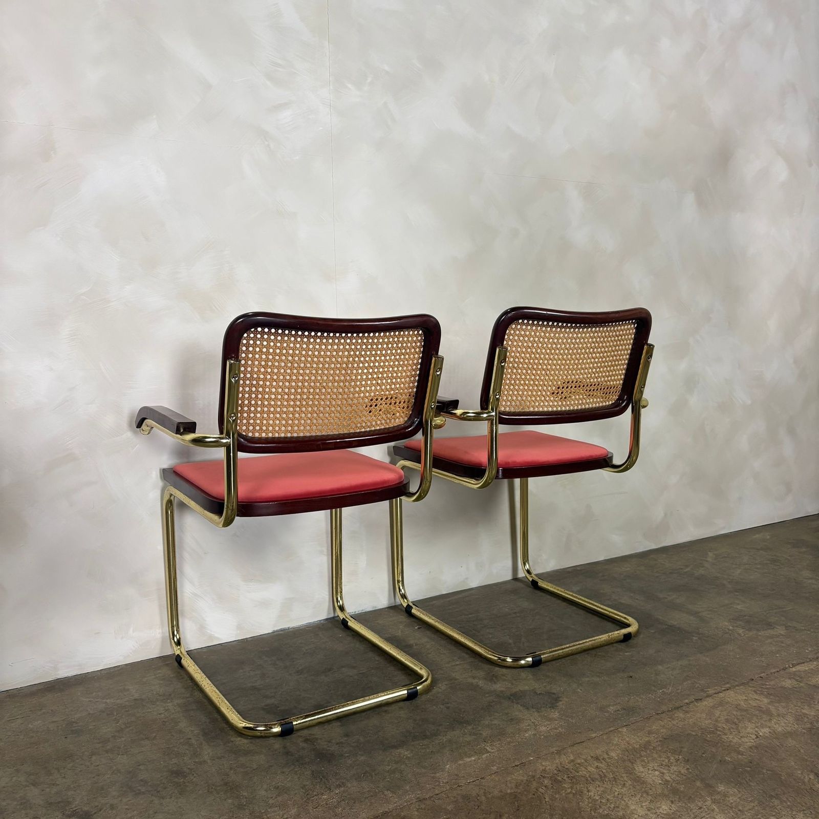 Four Brass Pink Cane Rattan Marcel Breuer Cesca Dining Chairs Mid Century Retro Mcm photo vintage