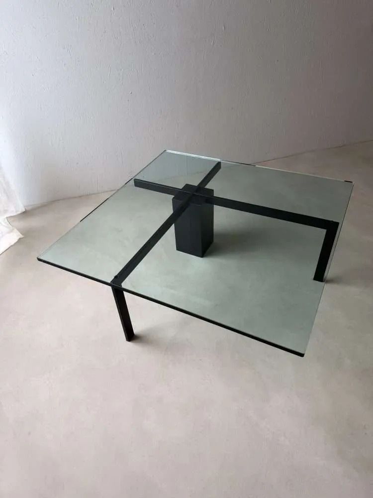 photo for sale Metaform Kw1 Salontafel Hank Kwint Jaren 1980 Glas Zwart Metaal
