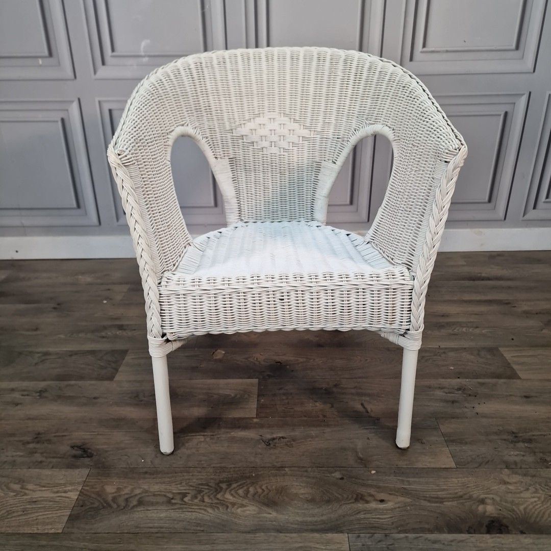 Vintage Wicker Tub Chair White Painted Cane Conservatory Armchair Seat Retro Mcm photo Furniture
