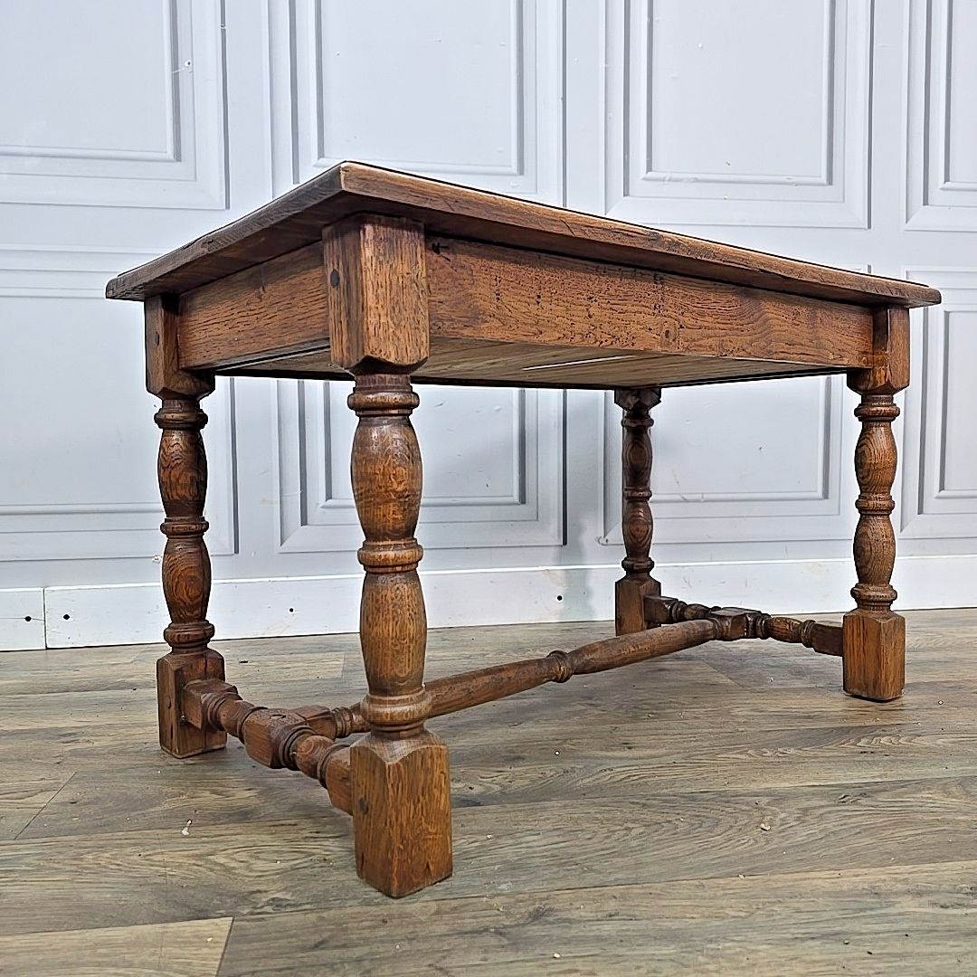 Antique Oak Lamp Table Solid Wooden Side Secret Drawer Jacobean Revival Style photo furniture