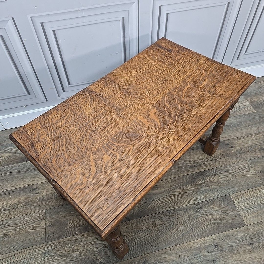 Antique Oak Lamp Table Solid Wooden Side Secret Drawer Jacobean Revival Style photo for sale