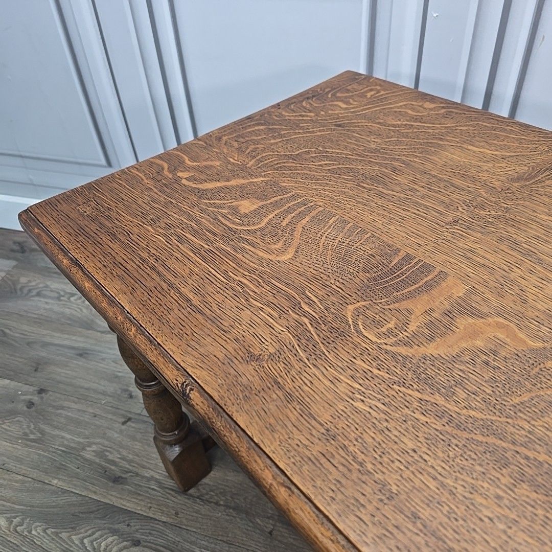 photo buy Antique Oak Lamp Table Solid Wooden Side Secret Drawer Jacobean Revival Style