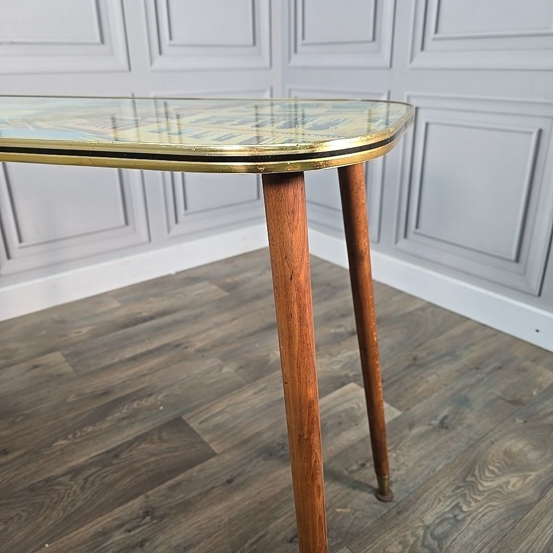 photo vintage Vintage Italian Coffee Table – Mid Century Glass Top Venice Scene Side Console