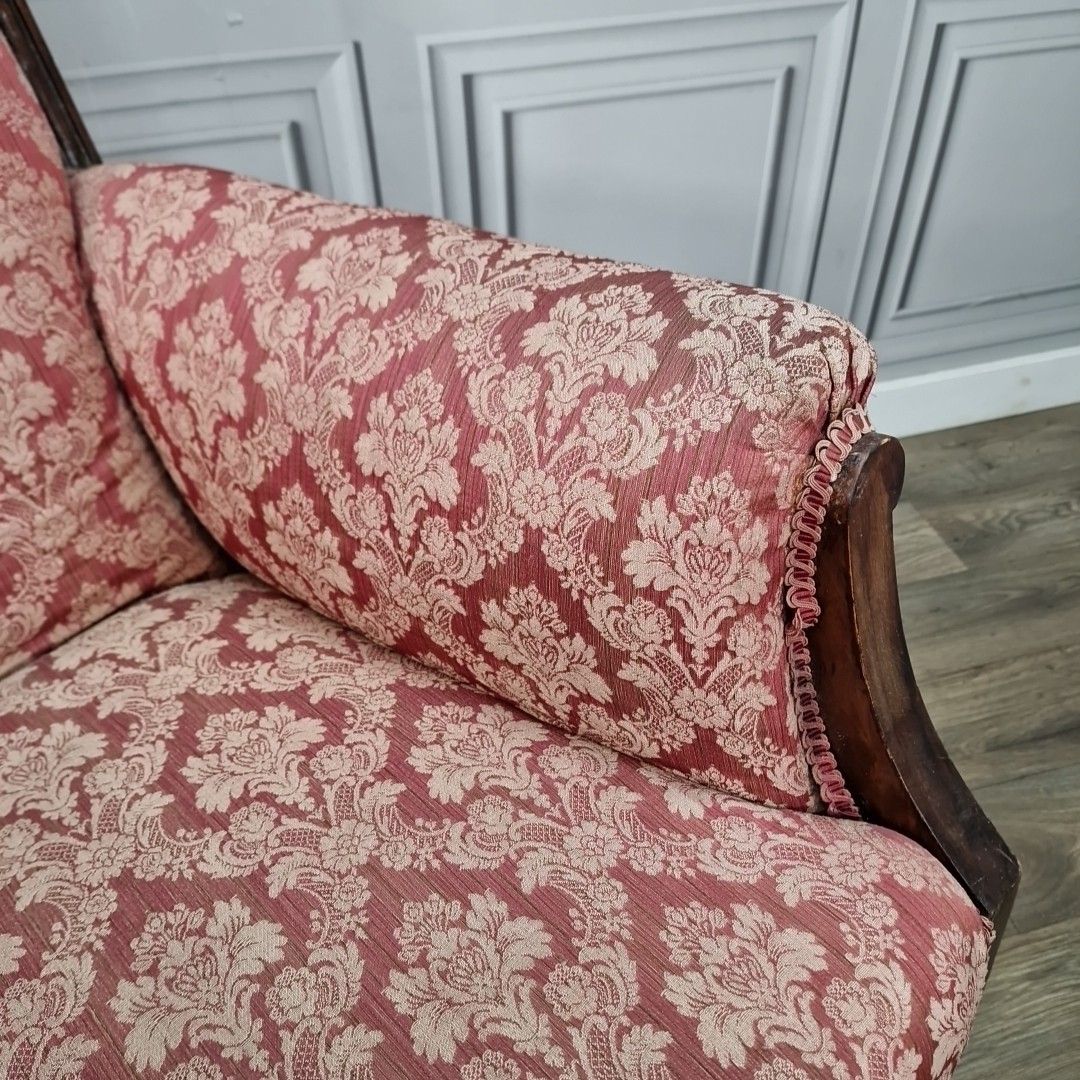 Antique Victorian Armchair Upholstered Damask Fabric Mahogany Frame Castors photo vinterior