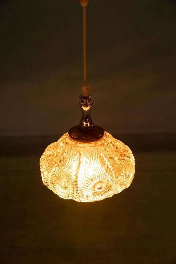 Lighting Vintage Design Swedish Glass Pendant Lamp 60s, Textured Glass. photo