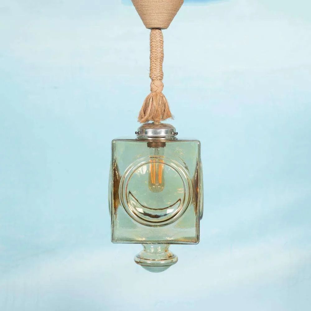 Japandi Glass Pendant Lamp, Bohemian Cubic Vintage Glass Lamp. photo furniture