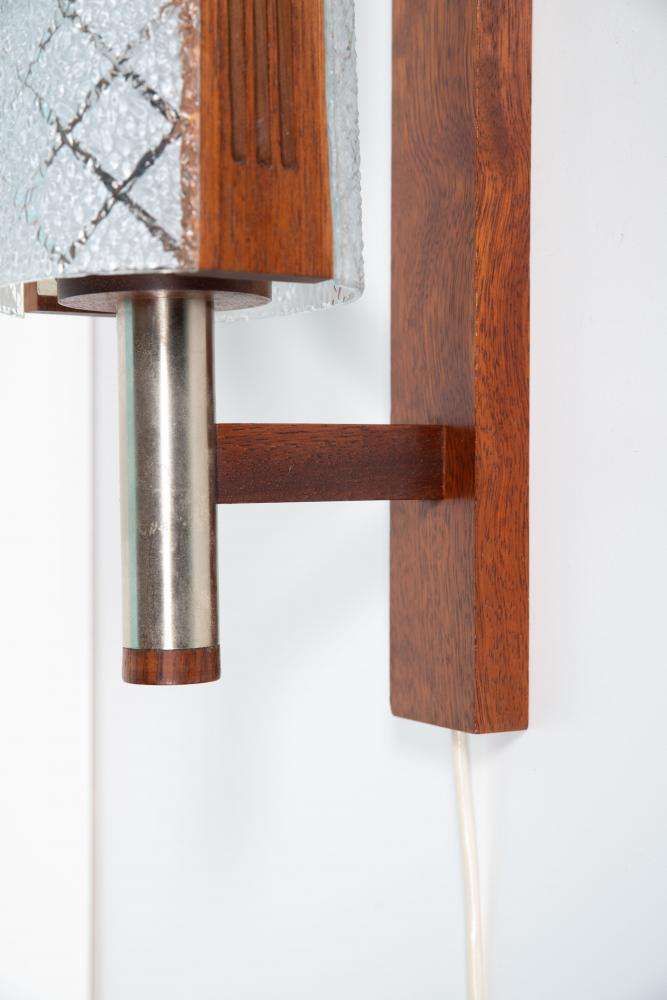 Vintage Wall Lamp From The 1960s, Frosted Glass And Bohemian Teak. photo Lighting