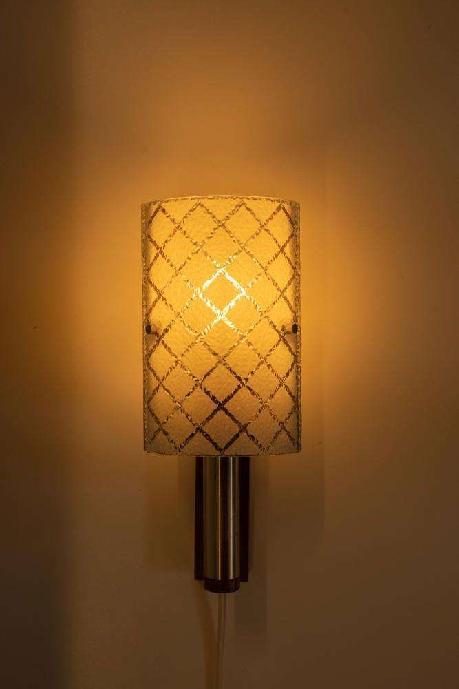 Lighting Vintage Wall Lamp From The 1960s, Frosted Glass And Bohemian Teak. photo