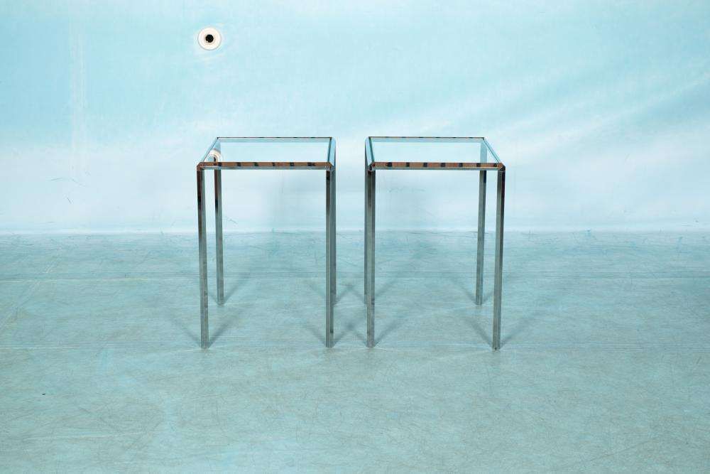 Vintage Herman Miller Bijzettafels, Glas & Chroom, Converta. photo vintage