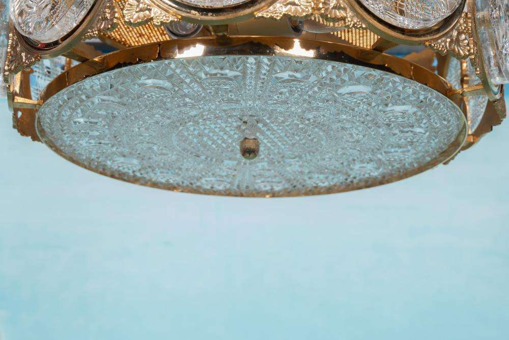 photo vinterior Vintage Glass Pendant Lamp Sweden 60s, Brass & Glass Pendant.