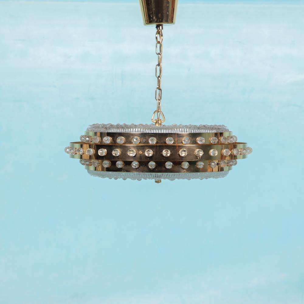 Midmod Regency Hanging Lamp Glass And Brass, Orrefors Sweden. photo for sale