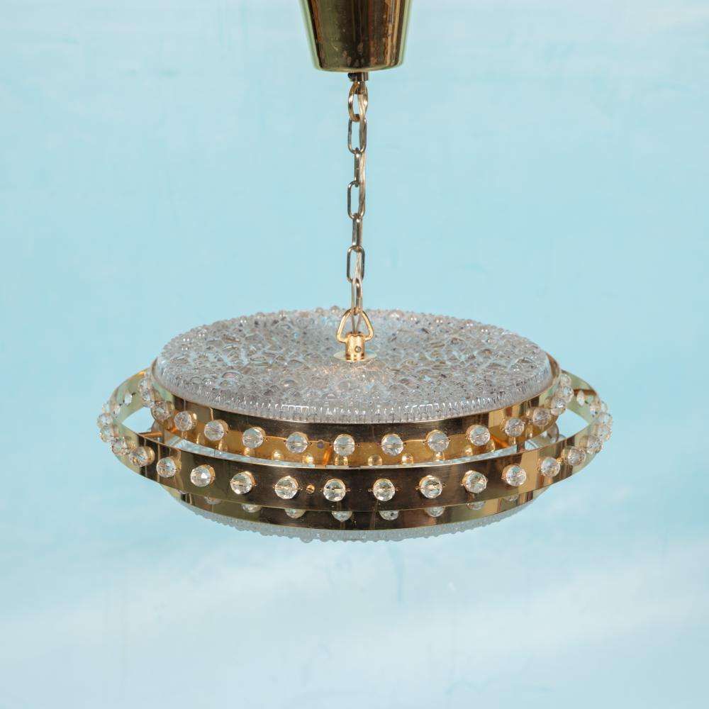 Midmod Regency Hanging Lamp Glass And Brass, Orrefors Sweden. photo Lighting