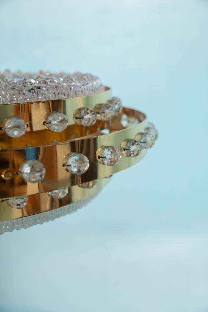 Midmod Regency Hanging Lamp Glass And Brass, Orrefors Sweden. photo vintage