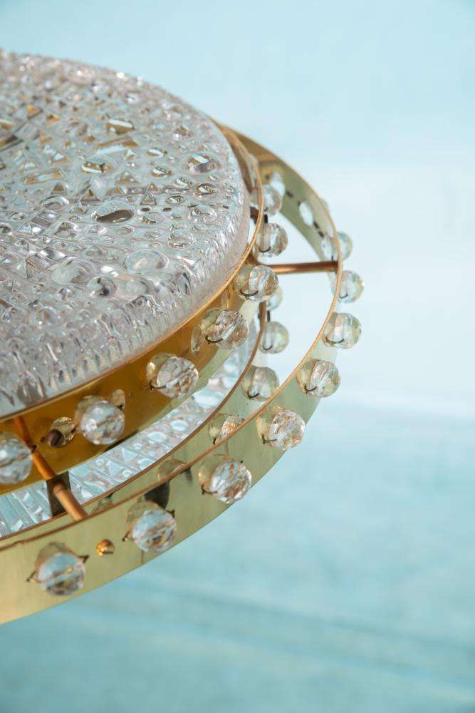 photo furniture Midmod Regency Hanging Lamp Glass And Brass, Orrefors Sweden.