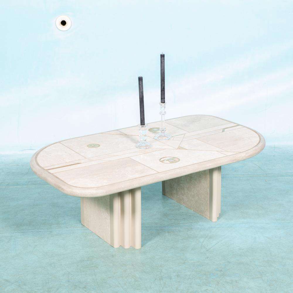 Vintage Travertijn Salontafel Fedam Jaren 80 Mid Century Modern