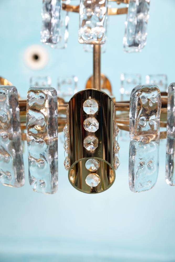 Midcentury Orrefors Gold Plated Crystal Hanging Lamp Fagerlund photo vinterior