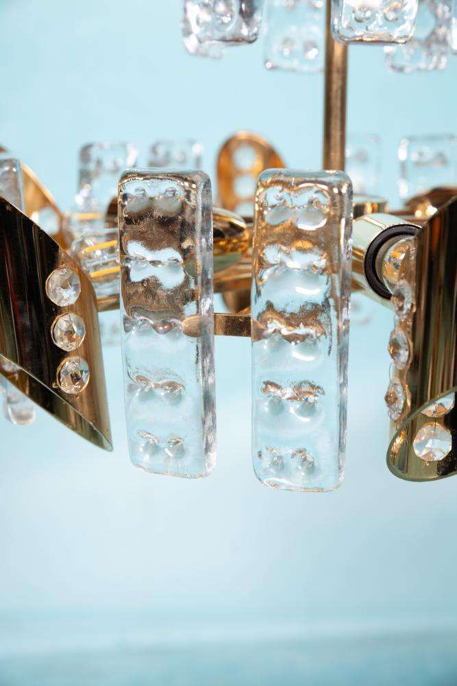 Midcentury Orrefors Gold Plated Crystal Hanging Lamp Fagerlund photo buy