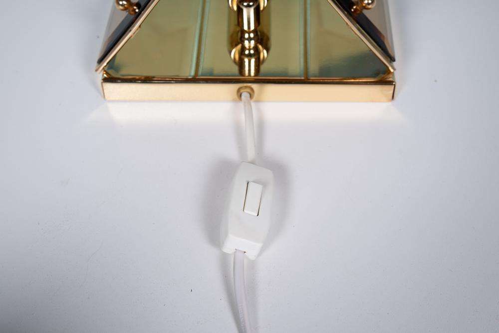 photo vinterior Vintage Messing & Rookglas Wandlamp