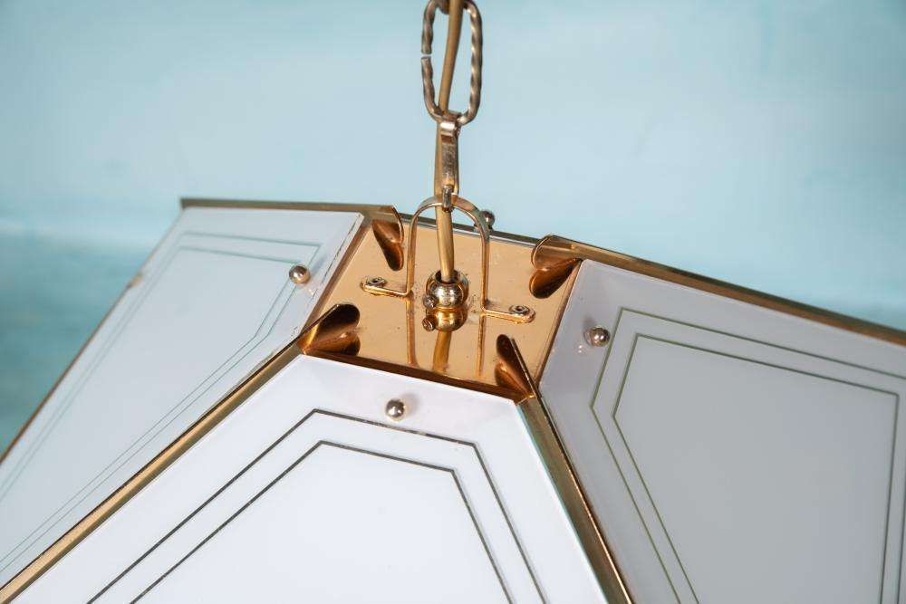 Vintage Glass Hanging Lamp Chic, Brass & Glass Regency Pendant photo buy