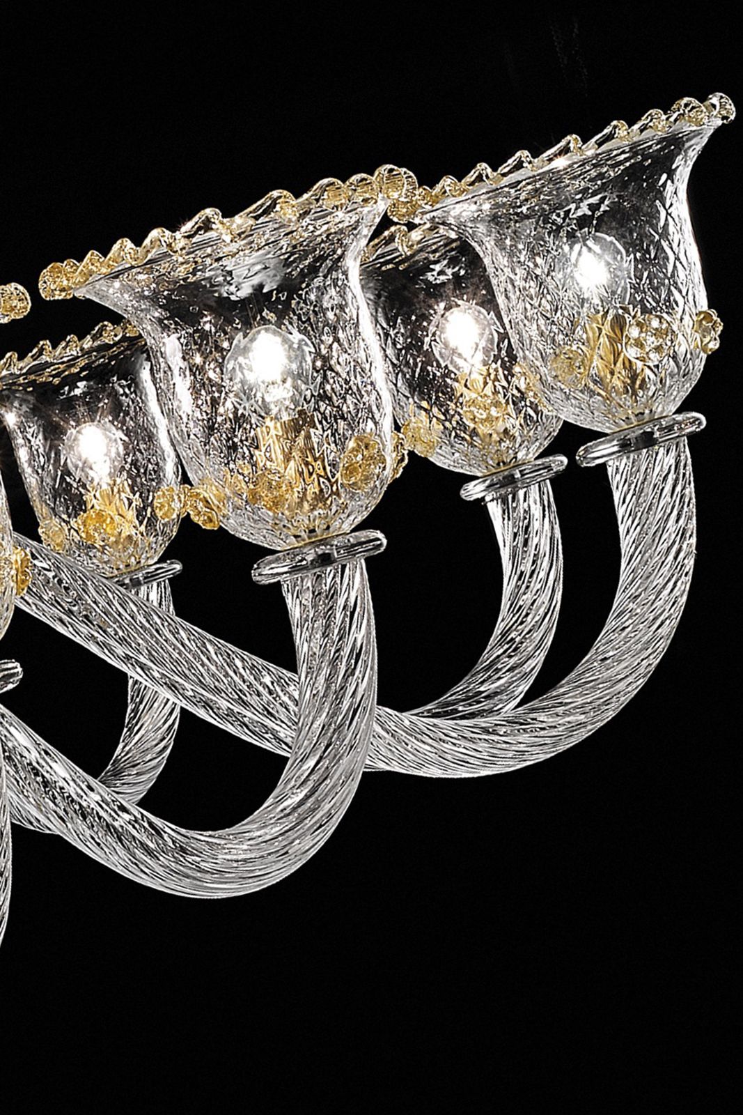 Huge Imperial Venetian "Rigadin" Murano Glass Chandelier With Gold Trimming photo for sale