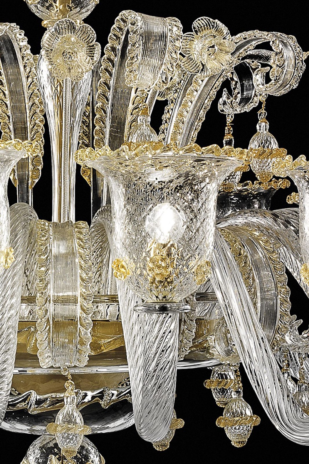 Huge Imperial Venetian "Rigadin" Murano Glass Chandelier With Gold Trimming photo buy