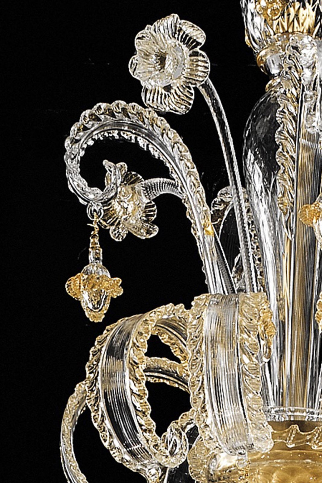 Huge Imperial Venetian "Rigadin" Murano Glass Chandelier With Gold Trimming photo vintage