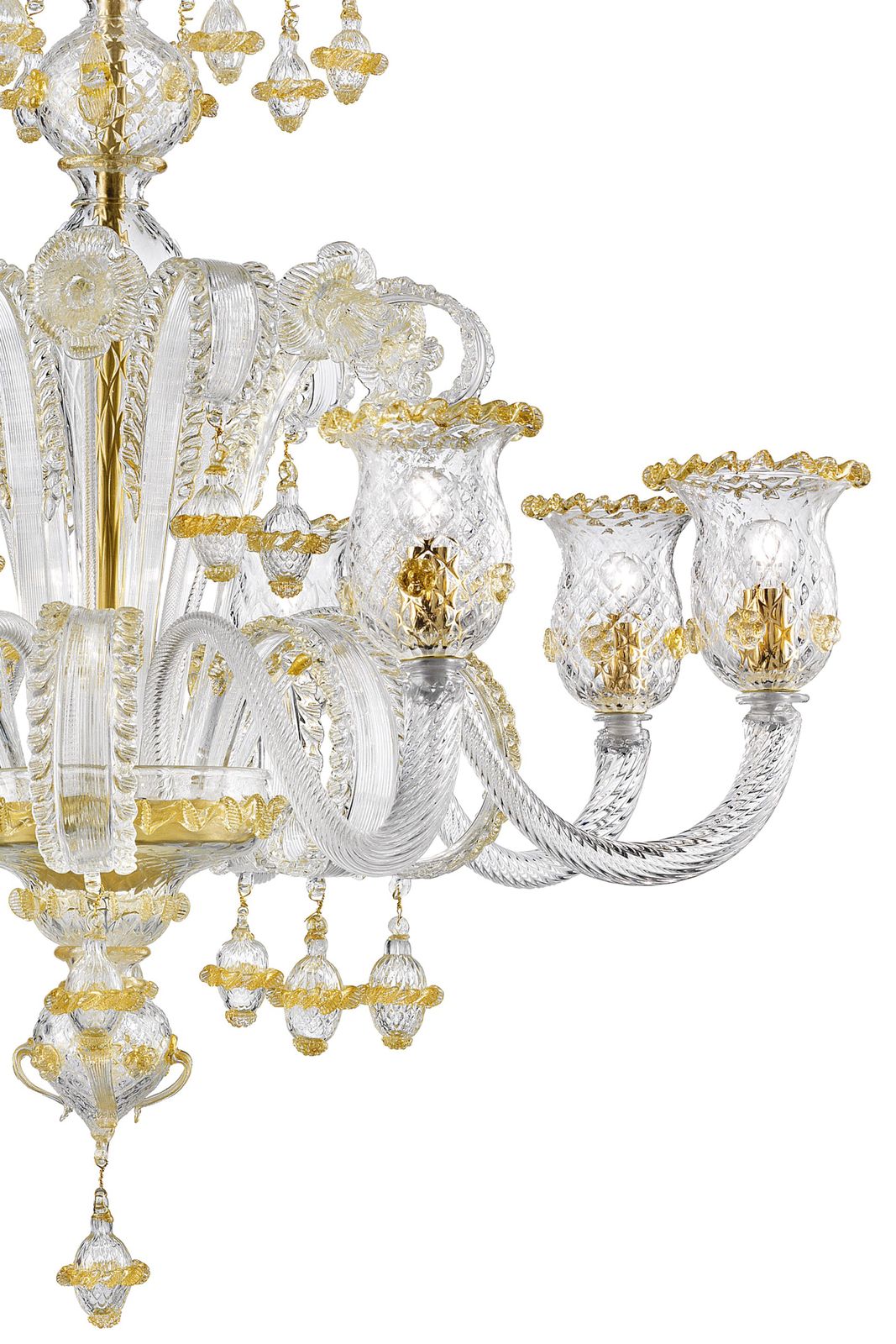 Imperial Venetian "Rigadin" Murano Glass Chandelier With Gold Trimming photo Lighting