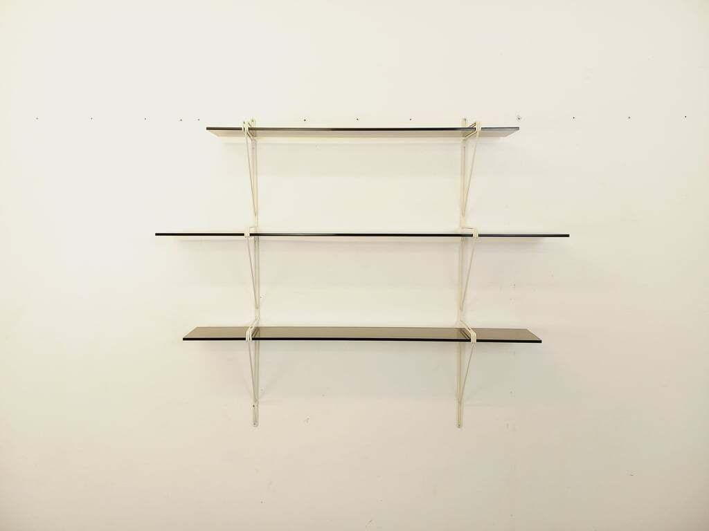 String Tomado Wall Shelf In Smoked Glass And White Metal photo furniture