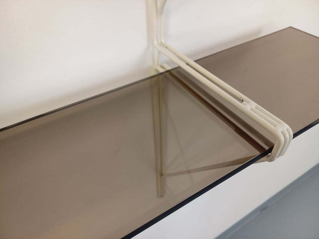 String Tomado Wall Shelf In Smoked Glass And White Metal photo vintage