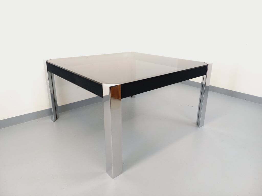 Guido Faleschini Square Table For Mariani X Hermès In Smoked Glass And Chromed Metal